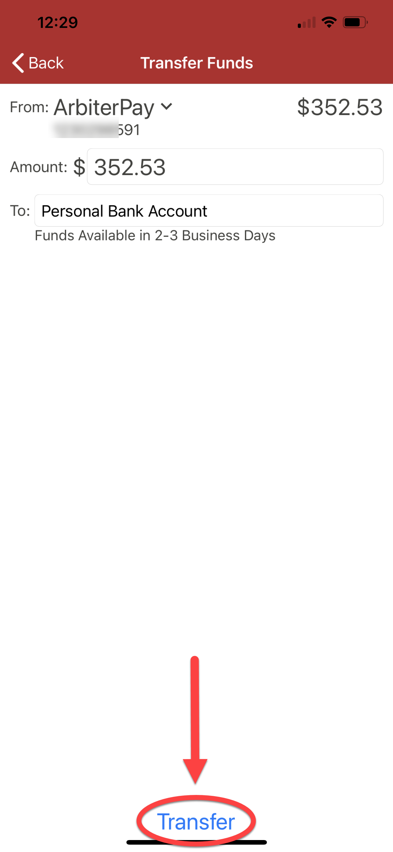 How to Transfer Funds Through the ArbiterMobile App