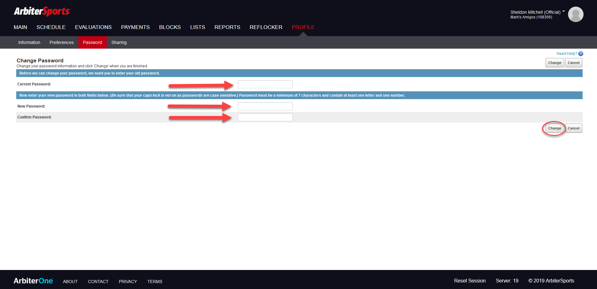 Change Password or Security Questions - ArbiterSports