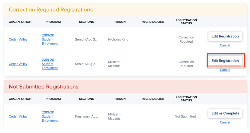Student Registration - How To Edit a Correction Required Registration