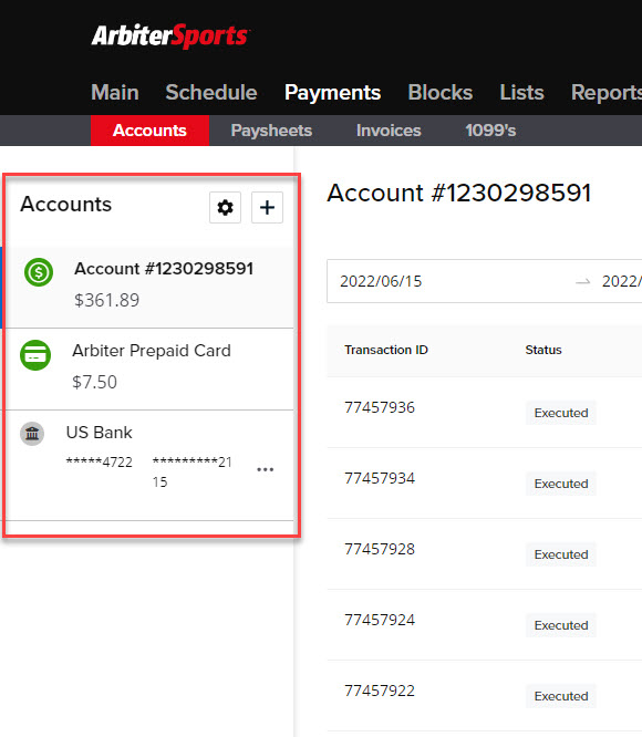 ArbiterPay Accounts Page
