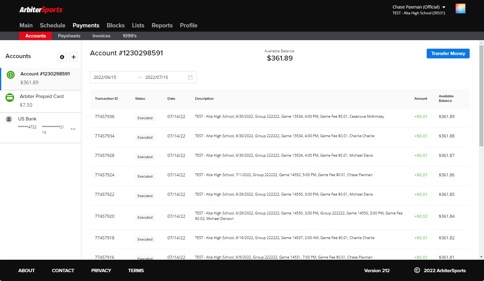 ArbiterPay Accounts Page